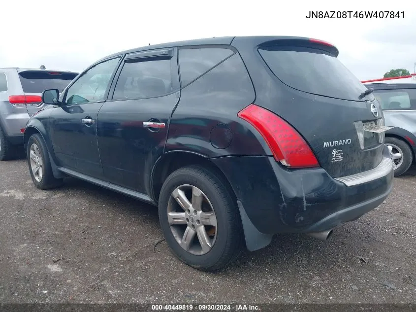 2006 Nissan Murano S VIN: JN8AZ08T46W407841 Lot: 40449819