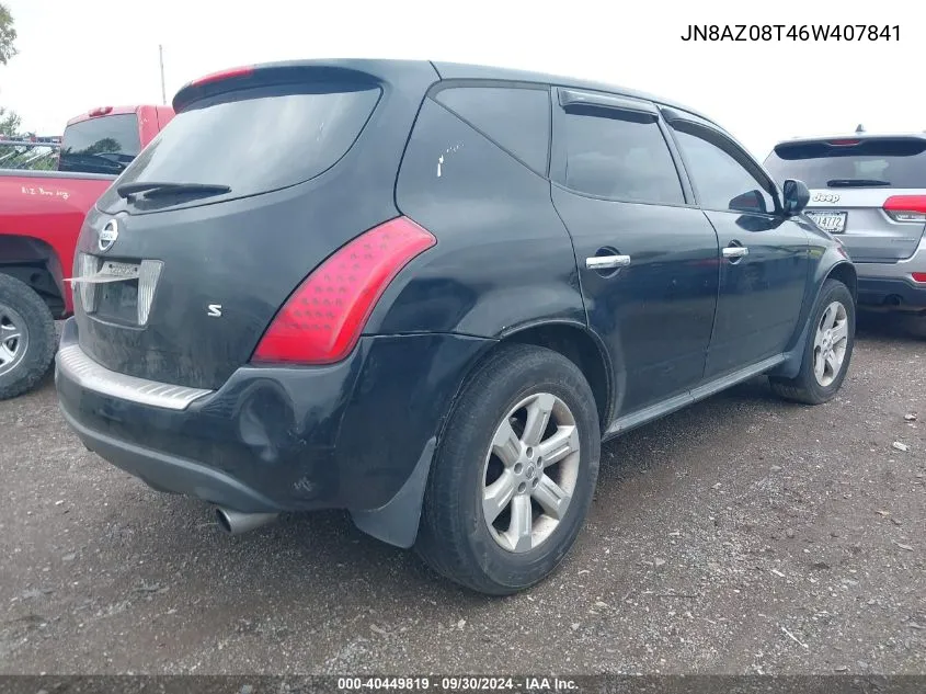 2006 Nissan Murano S VIN: JN8AZ08T46W407841 Lot: 40449819