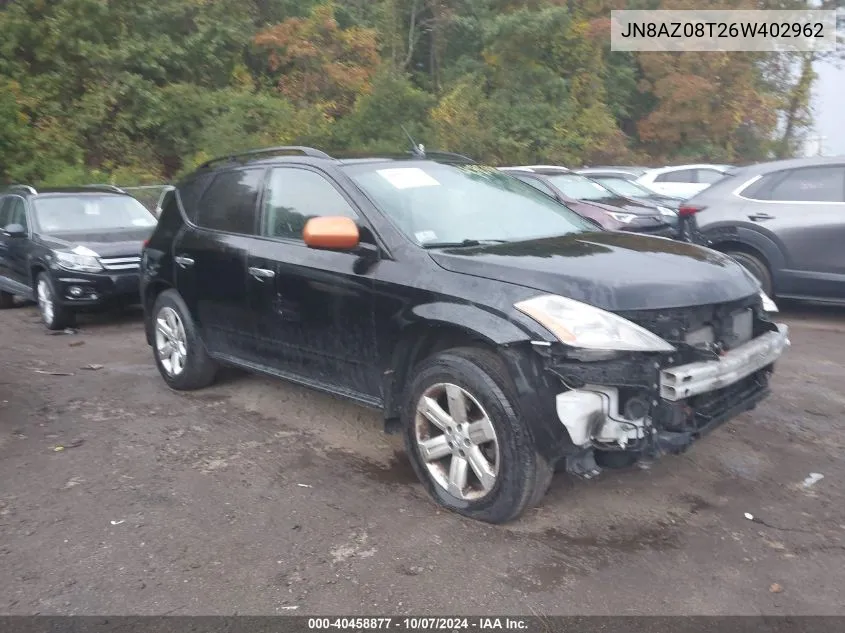 2006 Nissan Murano S VIN: JN8AZ08T26W402962 Lot: 40458877