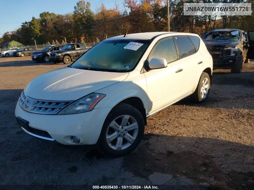 2006 Nissan Murano Sl VIN: JN8AZ08W16W551728 Lot: 40535430