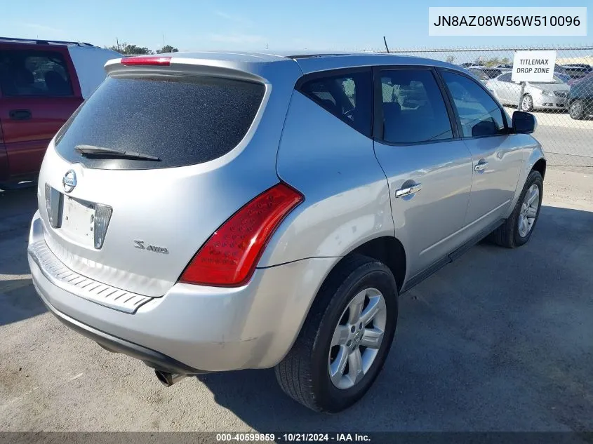 2006 Nissan Murano S VIN: JN8AZ08W56W510096 Lot: 40599859