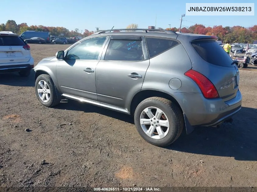 2006 Nissan Murano Sl VIN: JN8AZ08W26W538213 Lot: 40626511