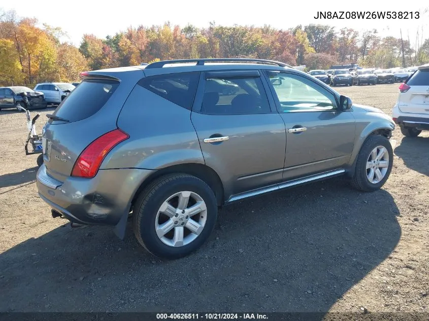 2006 Nissan Murano Sl VIN: JN8AZ08W26W538213 Lot: 40626511