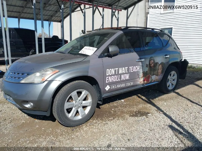 2006 Nissan Murano Sl VIN: JN8AZ08WX6W520915 Lot: 40630175