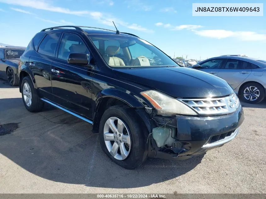 2006 Nissan Murano Sl VIN: JN8AZ08TX6W409643 Lot: 40635716