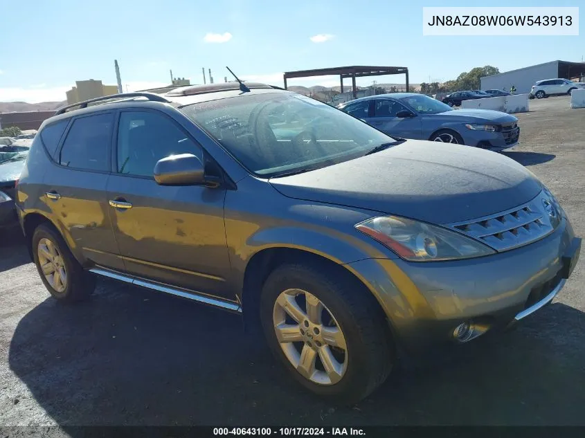 2006 Nissan Murano Sl VIN: JN8AZ08W06W543913 Lot: 40643100