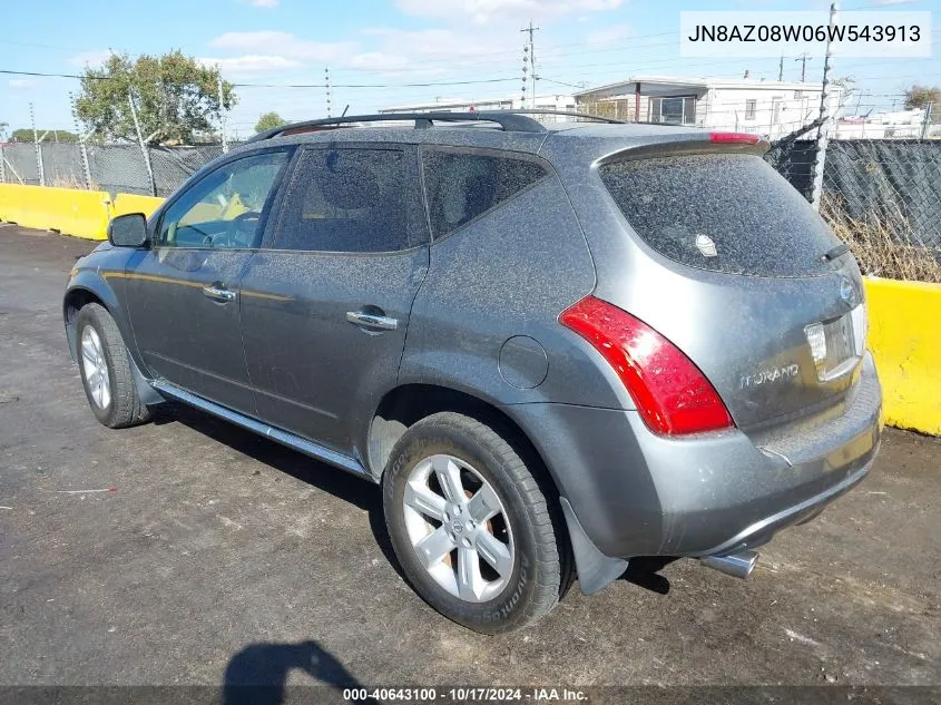 2006 Nissan Murano Sl VIN: JN8AZ08W06W543913 Lot: 40643100