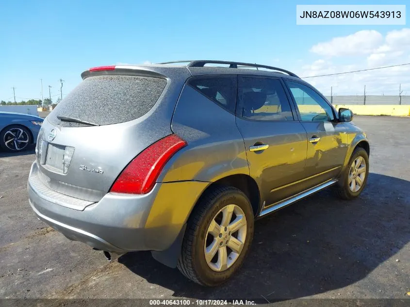 2006 Nissan Murano Sl VIN: JN8AZ08W06W543913 Lot: 40643100