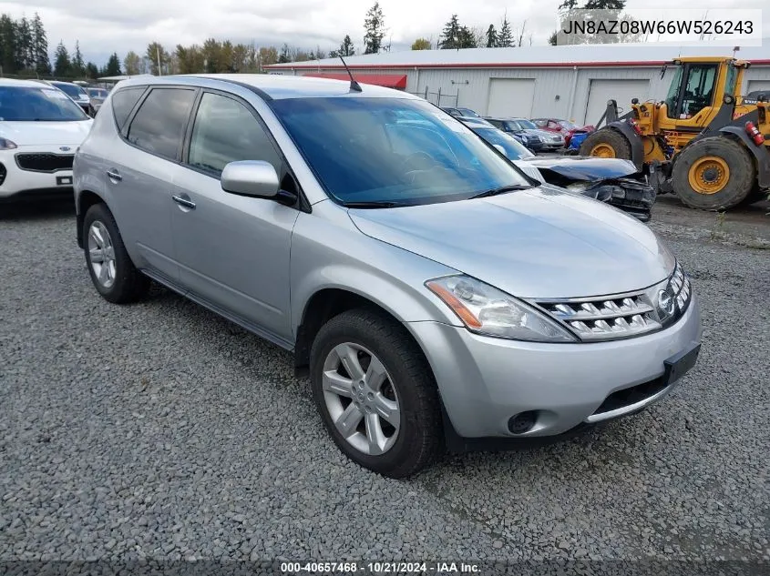 2006 Nissan Murano S VIN: JN8AZ08W66W526243 Lot: 40657468