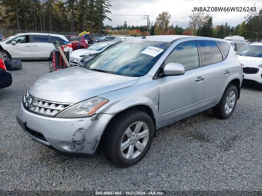 2006 Nissan Murano S VIN: JN8AZ08W66W526243 Lot: 40657468