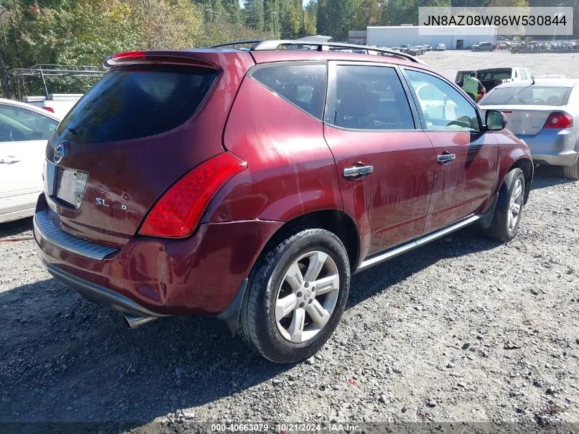 2006 Nissan Murano Sl VIN: JN8AZ08W86W530844 Lot: 40663079