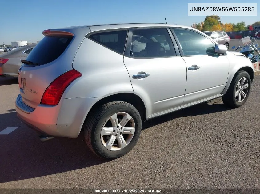 2006 Nissan Murano S VIN: JN8AZ08W56W505285 Lot: 40703977