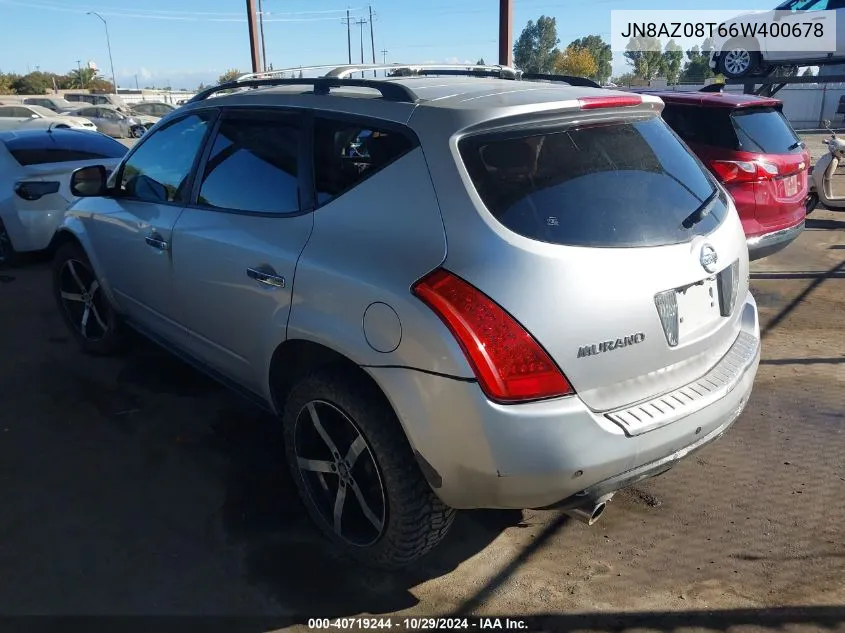 2006 Nissan Murano Sl/Se/S VIN: JN8AZ08T66W400678 Lot: 40719244