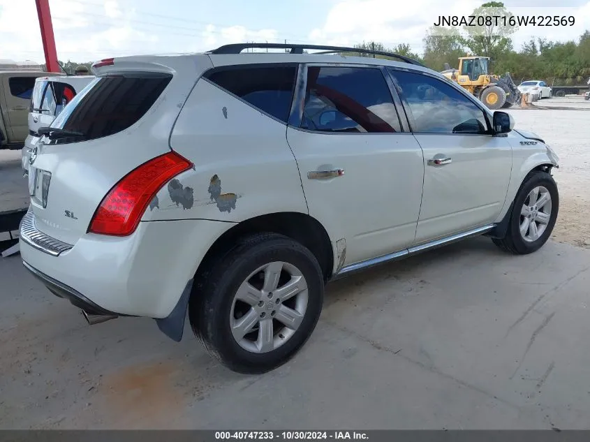 2006 Nissan Murano Sl VIN: JN8AZ08T16W422569 Lot: 40747233