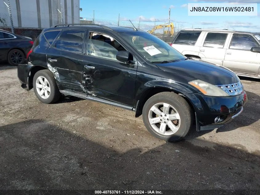 2006 Nissan Murano Sl VIN: JN8AZ08W16W502481 Lot: 40753761