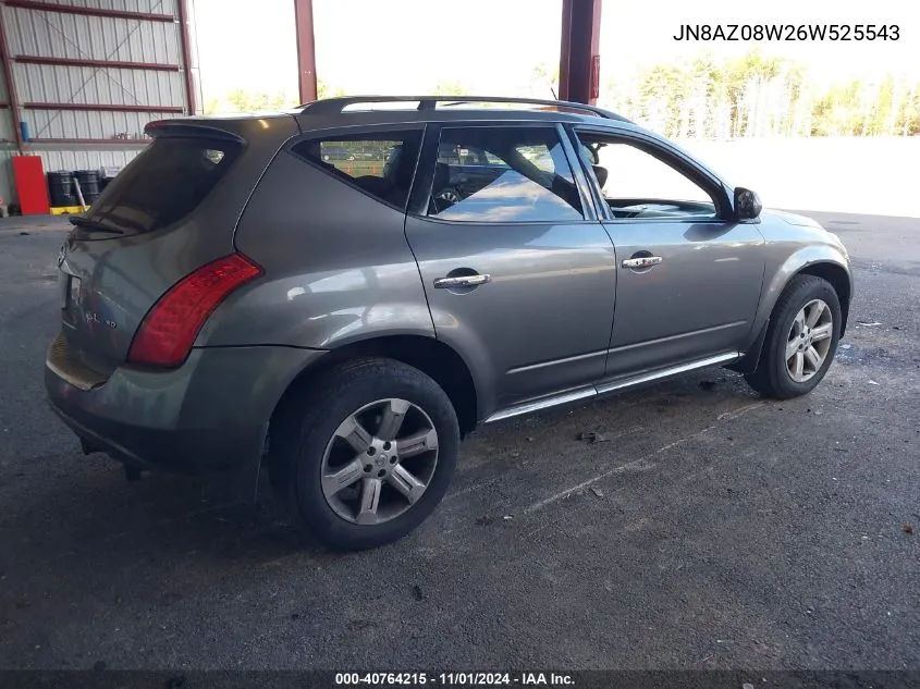 2006 Nissan Murano Sl VIN: JN8AZ08W26W525543 Lot: 40764215