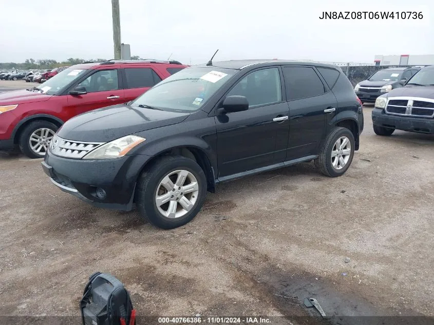 2006 Nissan Murano S VIN: JN8AZ08T06W410736 Lot: 40766386