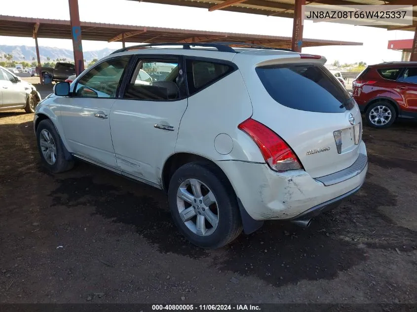 2006 Nissan Murano Sl VIN: JN8AZ08T66W425337 Lot: 40800005