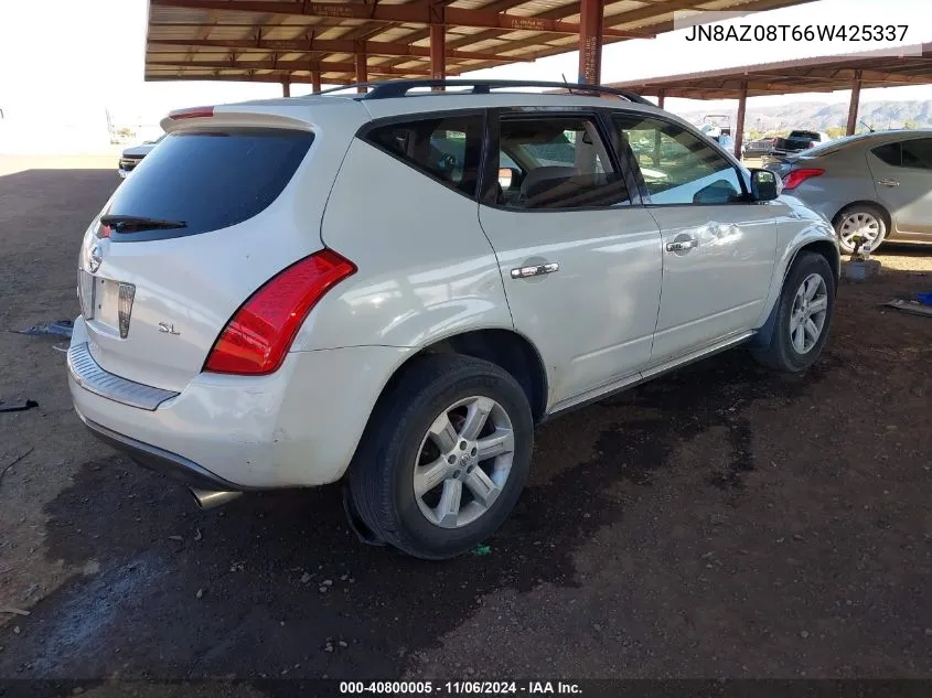 2006 Nissan Murano Sl VIN: JN8AZ08T66W425337 Lot: 40800005