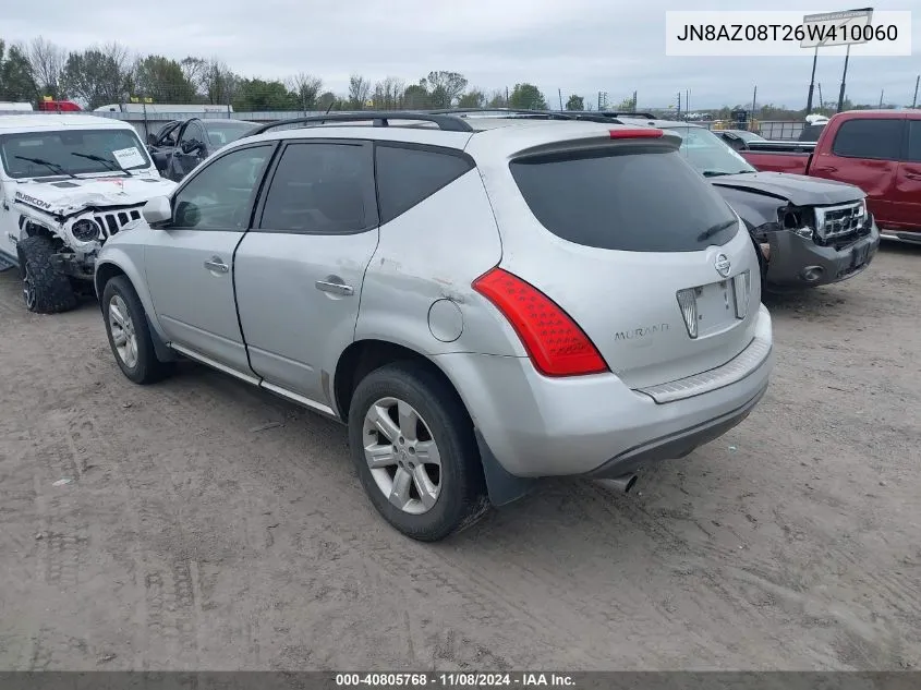 2006 Nissan Murano Sl VIN: JN8AZ08T26W410060 Lot: 40805768