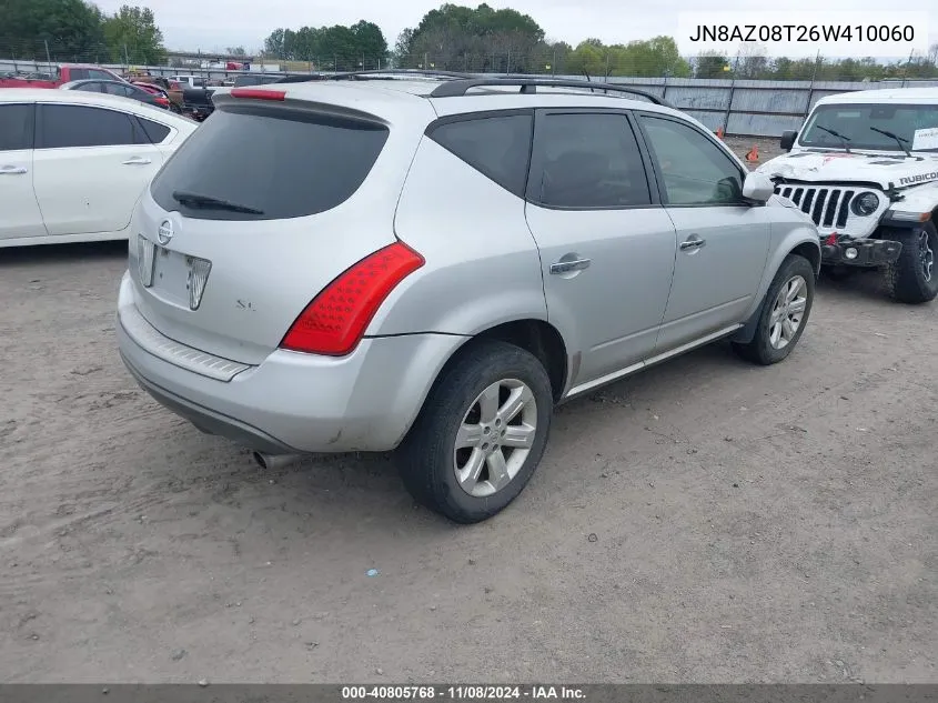 2006 Nissan Murano Sl VIN: JN8AZ08T26W410060 Lot: 40805768