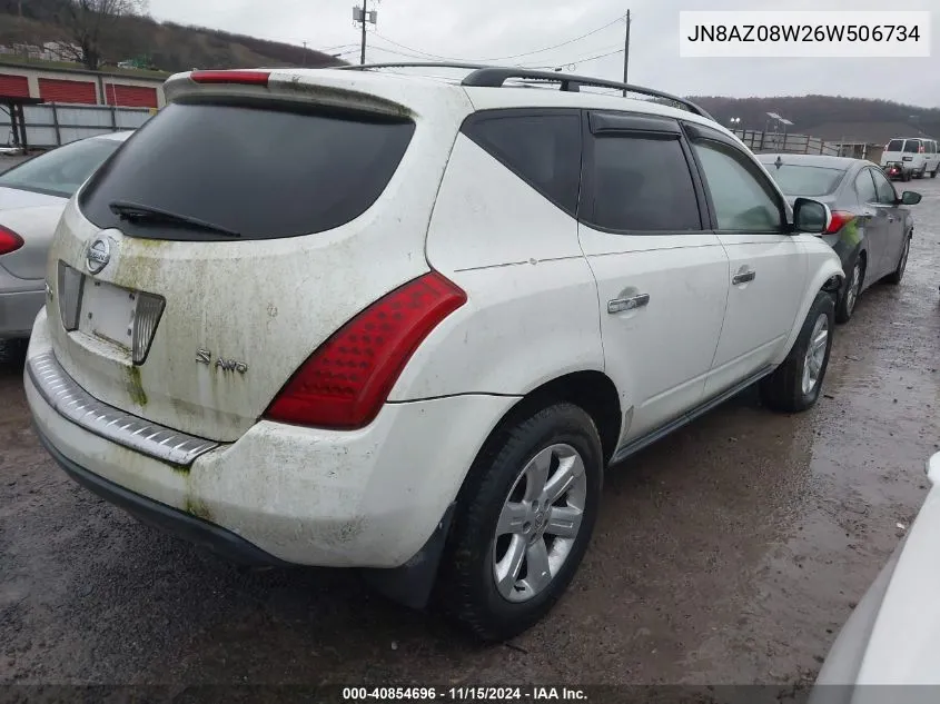 2006 Nissan Murano S VIN: JN8AZ08W26W506734 Lot: 40854696