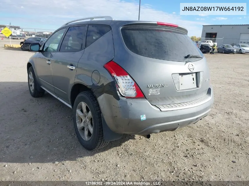 2007 Nissan Murano Sl/Se/S VIN: JN8AZ08W17W664192 Lot: 12106302