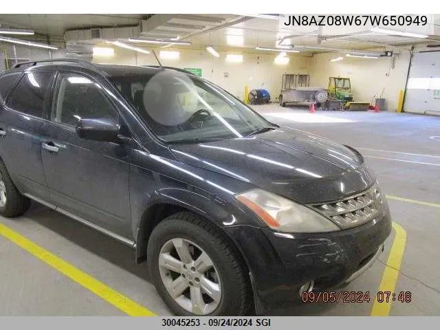 2007 Nissan Murano Sl/Se/S VIN: JN8AZ08W67W650949 Lot: 30045253