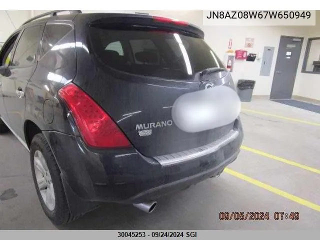 2007 Nissan Murano Sl/Se/S VIN: JN8AZ08W67W650949 Lot: 30045253