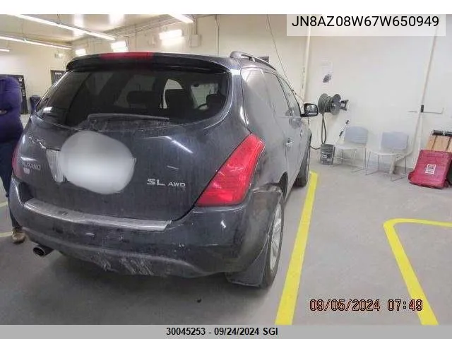 2007 Nissan Murano Sl/Se/S VIN: JN8AZ08W67W650949 Lot: 30045253