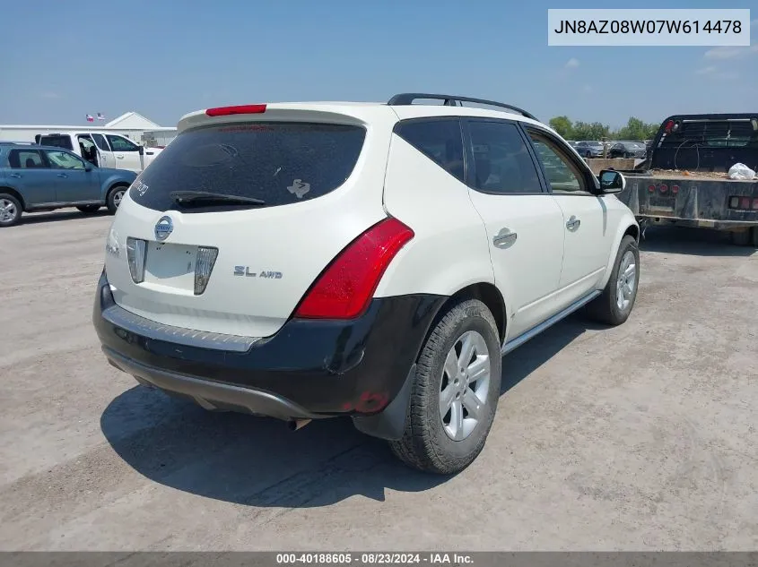 JN8AZ08W07W614478 2007 Nissan Murano Sl