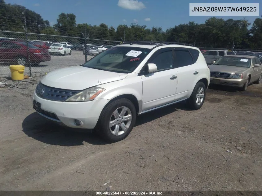 2007 Nissan Murano Sl VIN: JN8AZ08W37W649225 Lot: 40225647