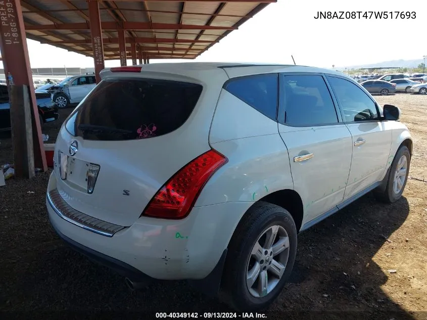 2007 Nissan Murano S VIN: JN8AZ08T47W517693 Lot: 40349142