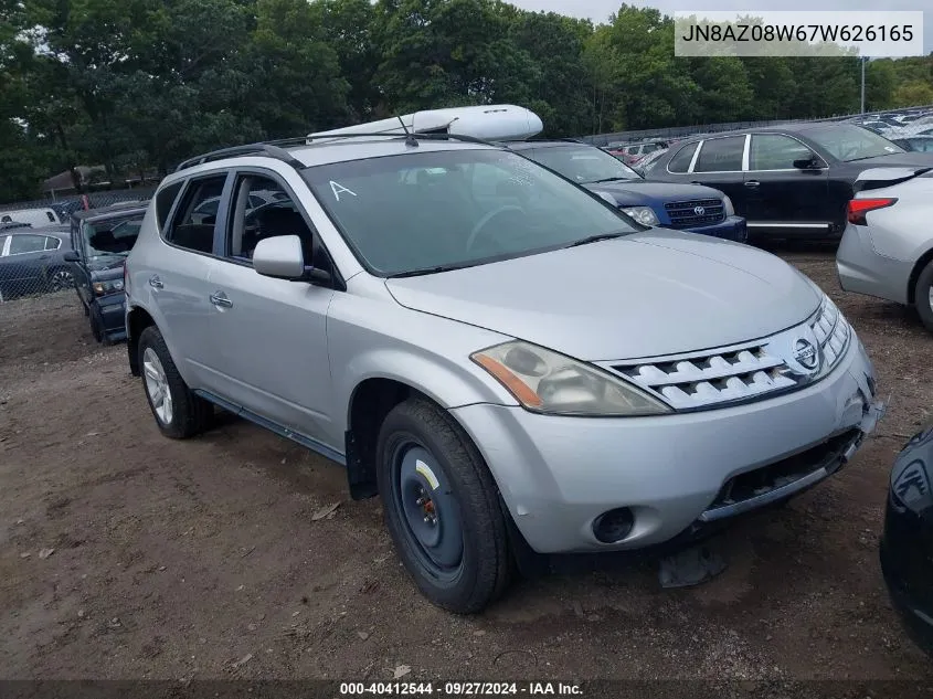 2007 Nissan Murano S VIN: JN8AZ08W67W626165 Lot: 40412544