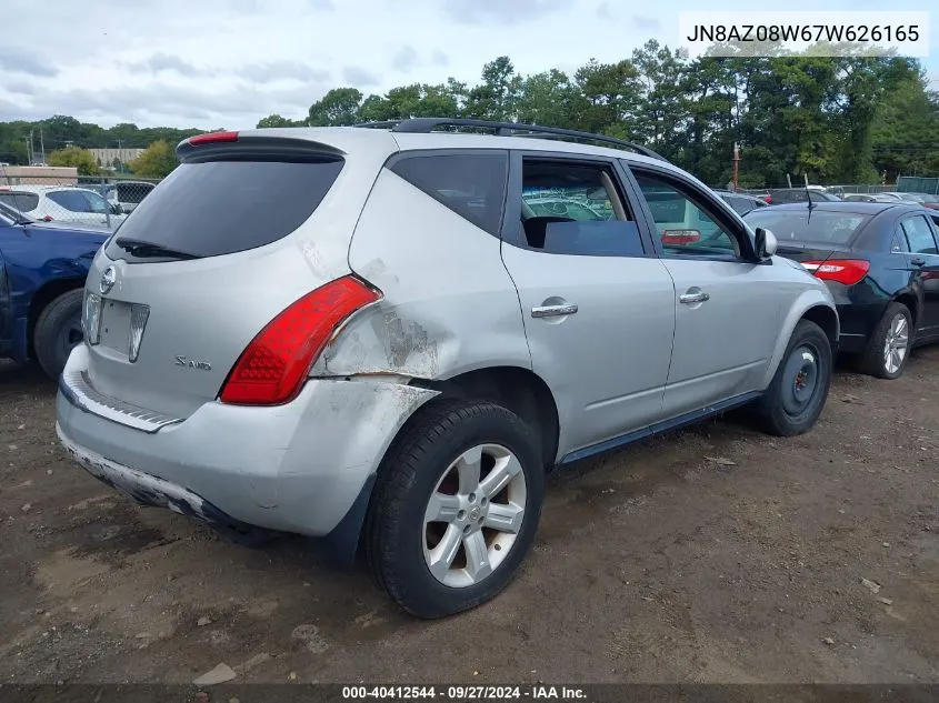 2007 Nissan Murano S VIN: JN8AZ08W67W626165 Lot: 40412544