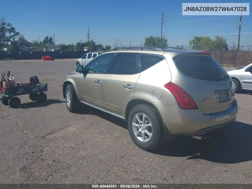 JN8AZ08W27W647028 2007 Nissan Murano Sl