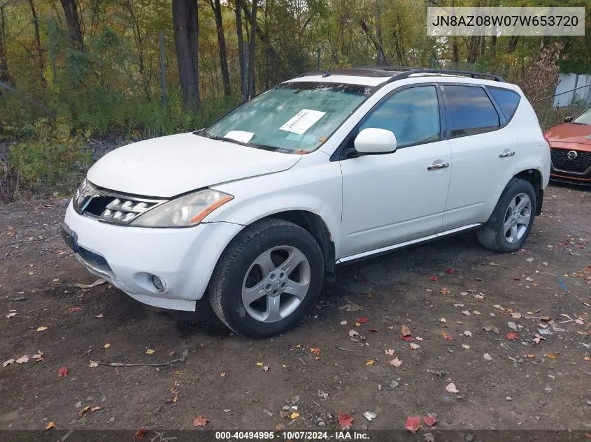 2007 Nissan Murano Sl/Se/S VIN: JN8AZ08W07W653720 Lot: 40494995