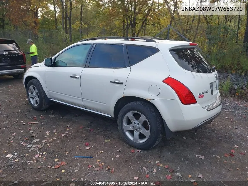 2007 Nissan Murano Sl/Se/S VIN: JN8AZ08W07W653720 Lot: 40494995