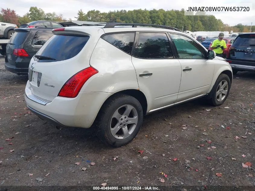 2007 Nissan Murano Sl/Se/S VIN: JN8AZ08W07W653720 Lot: 40494995