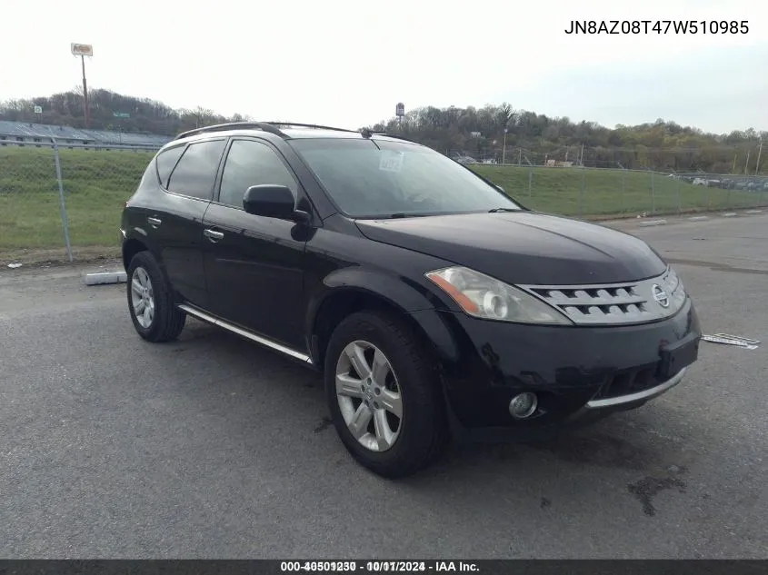 2007 Nissan Murano Sl VIN: JN8AZ08T47W510985 Lot: 40501230