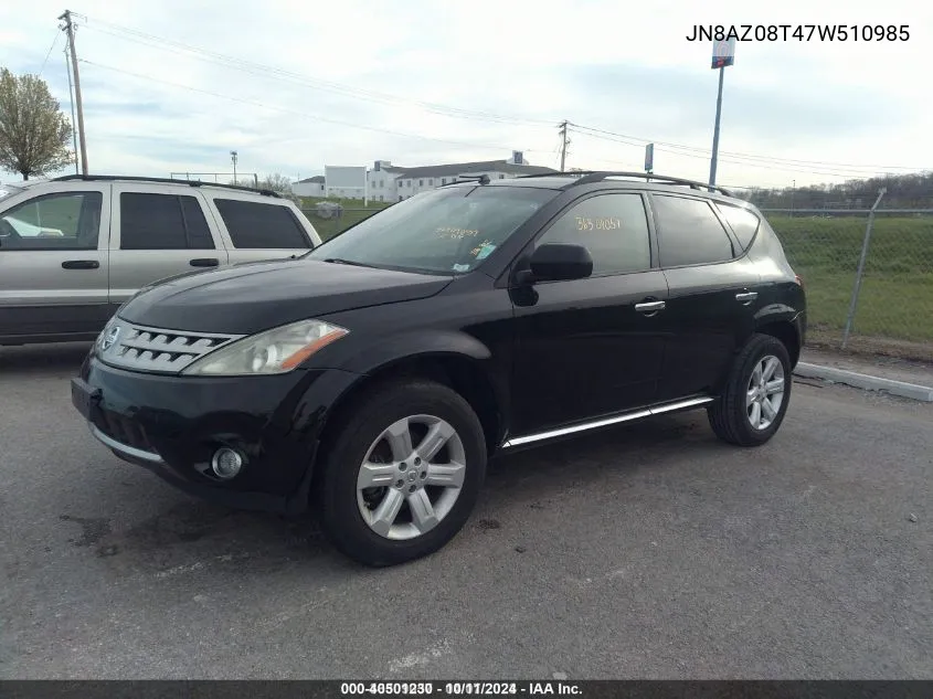 2007 Nissan Murano Sl VIN: JN8AZ08T47W510985 Lot: 40501230