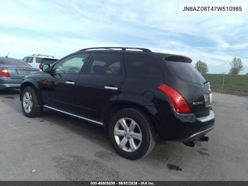 2007 Nissan Murano Sl VIN: JN8AZ08T47W510985 Lot: 40501230