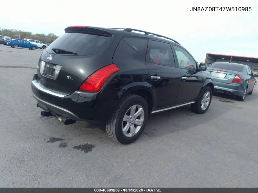 2007 Nissan Murano Sl VIN: JN8AZ08T47W510985 Lot: 40501230