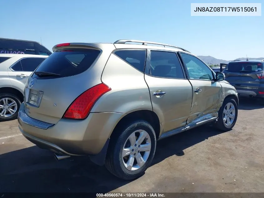 2007 Nissan Murano S VIN: JN8AZ08T17W515061 Lot: 40560574