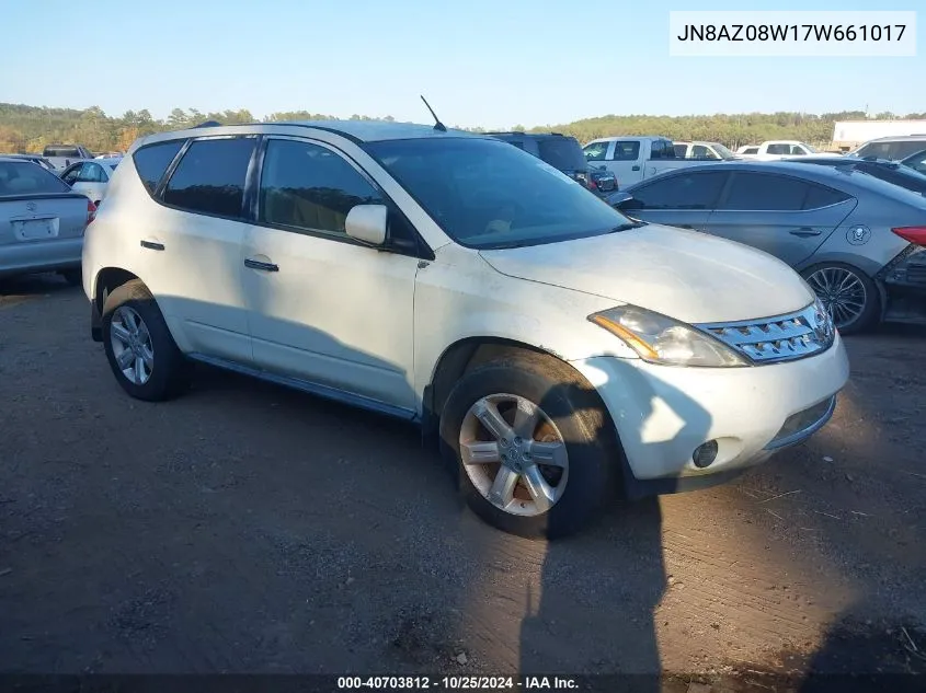 2007 Nissan Murano S VIN: JN8AZ08W17W661017 Lot: 40703812