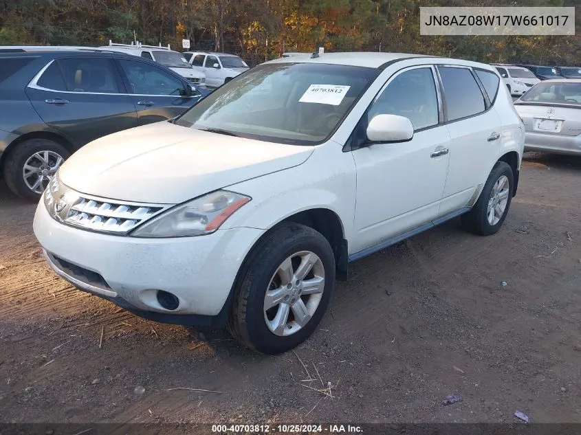 2007 Nissan Murano S VIN: JN8AZ08W17W661017 Lot: 40703812