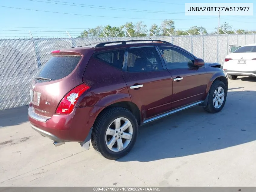 2007 Nissan Murano Sl VIN: JN8AZ08T77W517977 Lot: 40711009