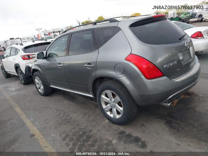 2007 Nissan Murano Sl VIN: JN8AZ08W57W637903 Lot: 40755334