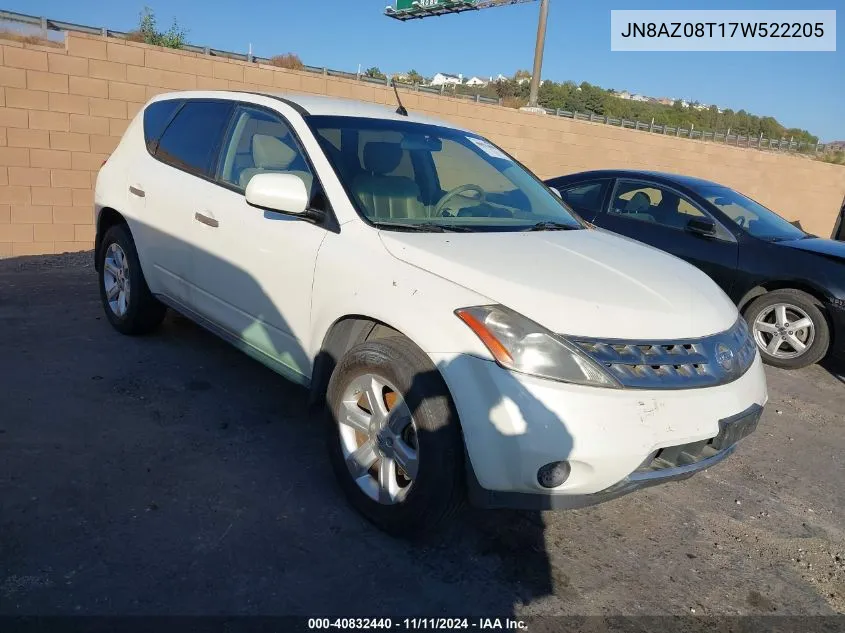 2007 Nissan Murano S VIN: JN8AZ08T17W522205 Lot: 40832440