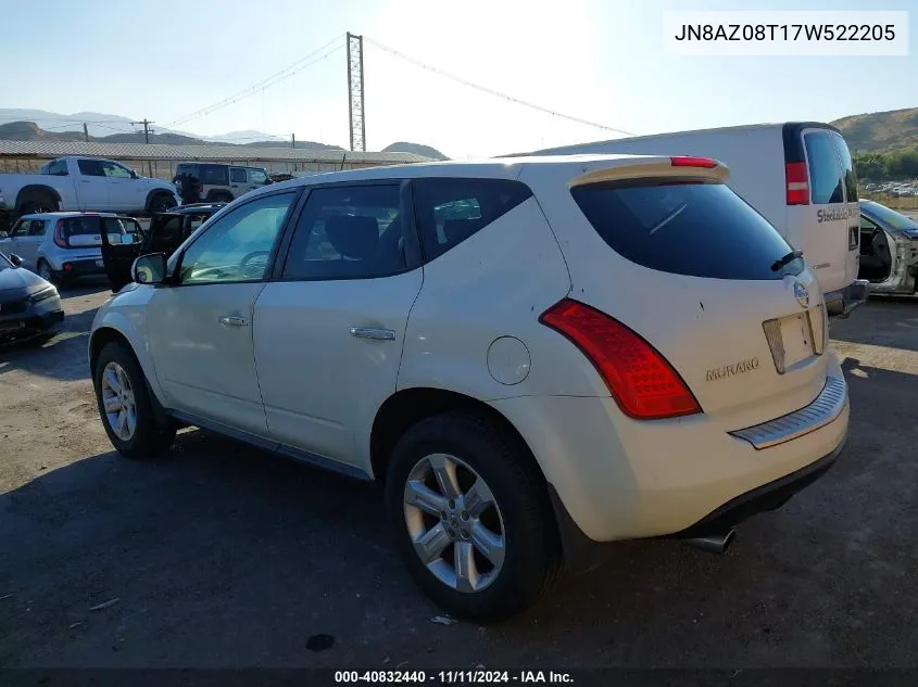 2007 Nissan Murano S VIN: JN8AZ08T17W522205 Lot: 40832440